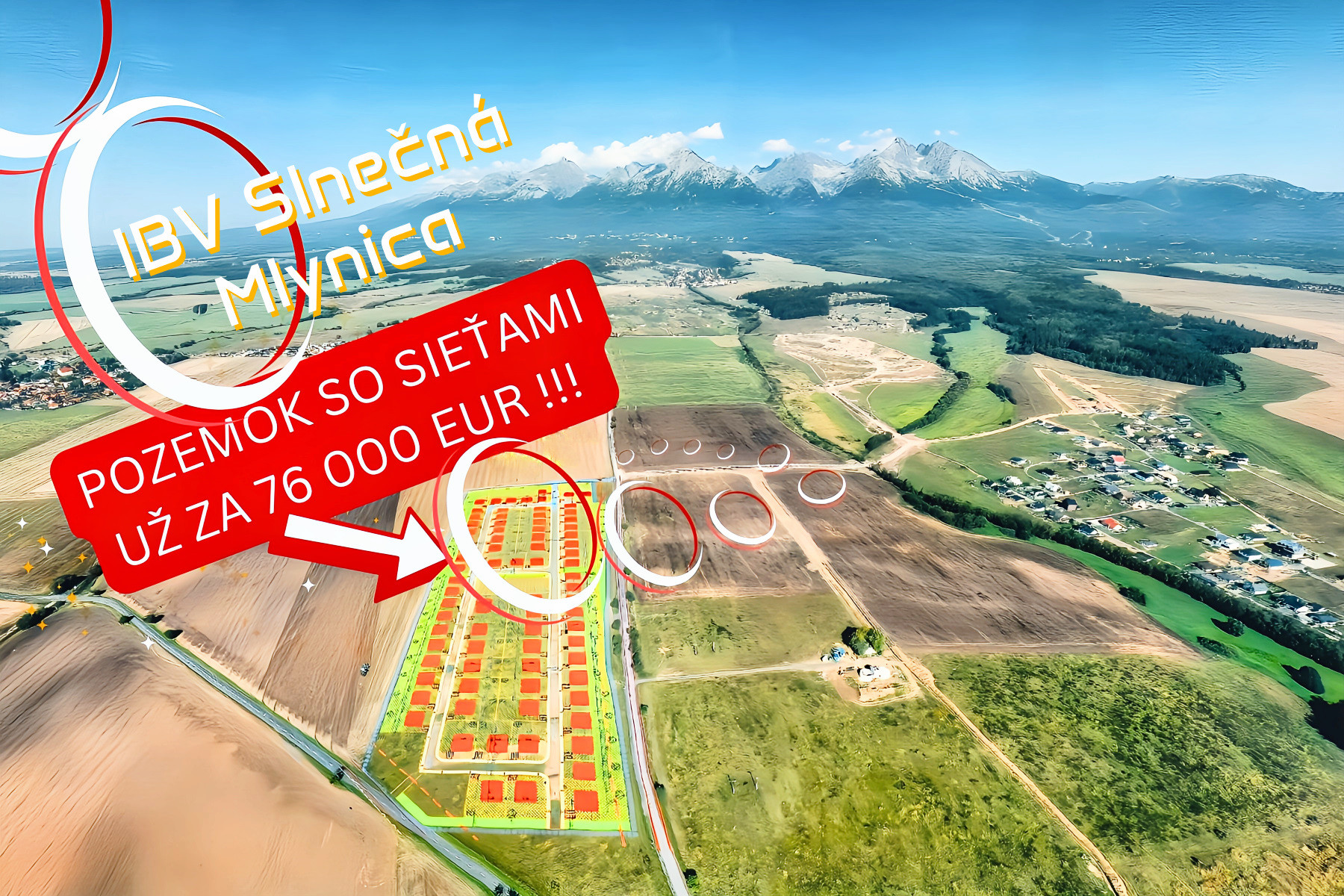 Predaj 15 stavebných pozemkov so sieťami v obci Mlynica už od 79 800 EUR !