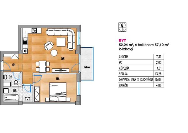 Byt 2+1 (60 m2) s balkónom Nám. Iglovia, Spišská Nová Ves
